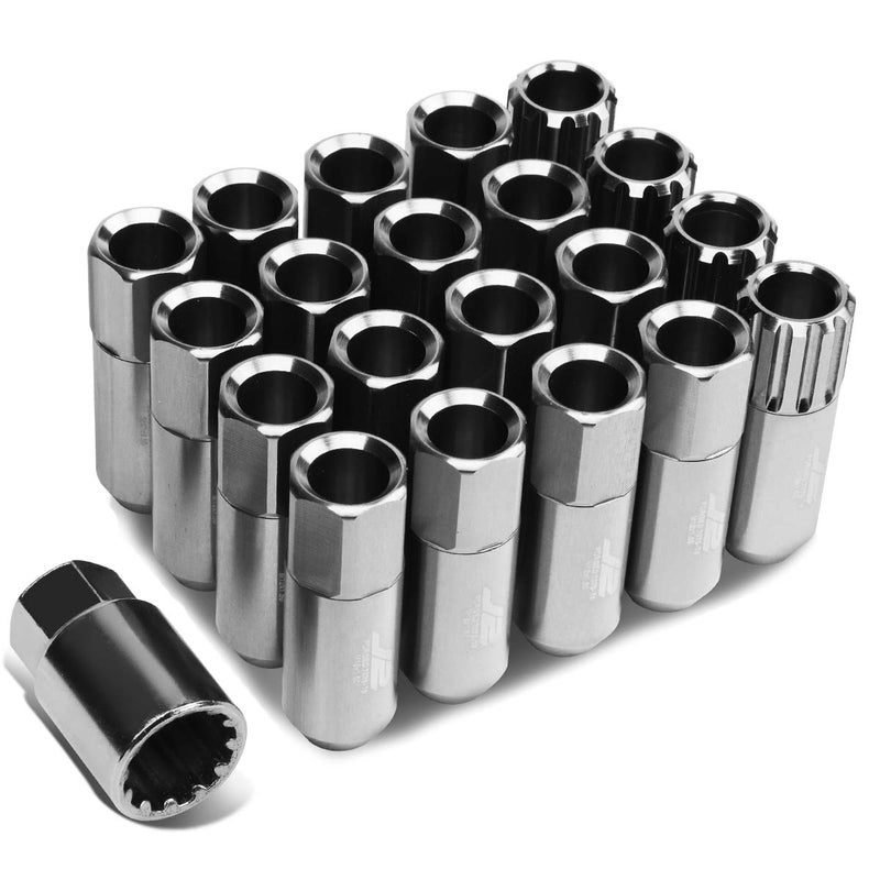 J2 Engineering 16Pcs 7075 Aluminum Open End M12 x 1.5 Lug Nuts w/4Pcs Lock Nuts & Key, Silver, Fit Conical Seat, LN-T7-010-15-SL - Image 1